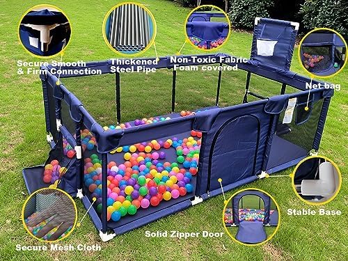 Large Kids Baby Ball Pit(L*W*H=74.8*50.7*25.9 inch) - Portable Indoor Outdoor Baby Playpen Toddlers Children Safety Play Yard Fun Activities Popular Toys (Not Includes Balls) (Blue)