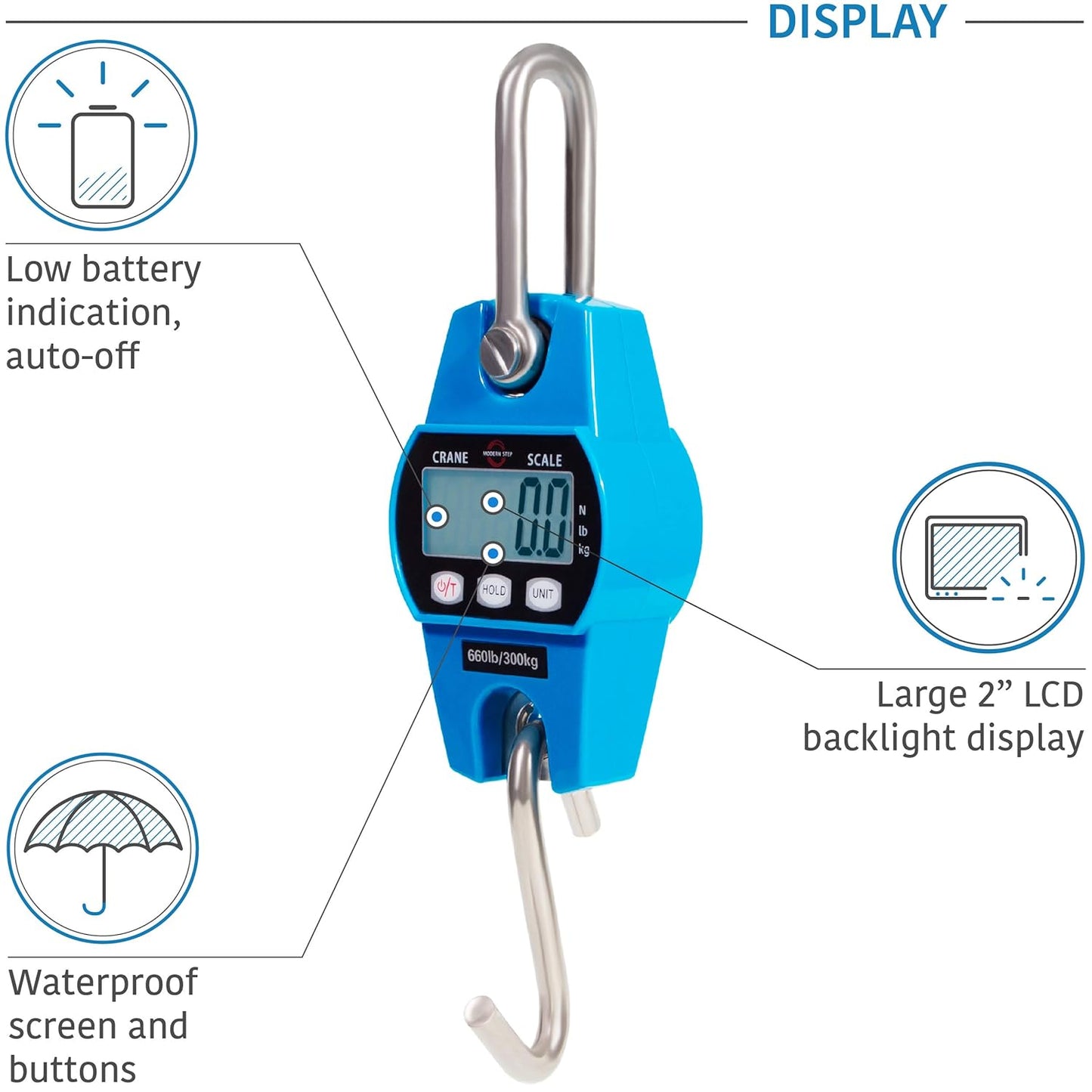 Hanging Scale 660Lb 300Kg for Farm, Hunting, Bow Draw Weight, Big Fish & Hoyer Lift with Accurate Sensor (Digital, Professional, Light Case)