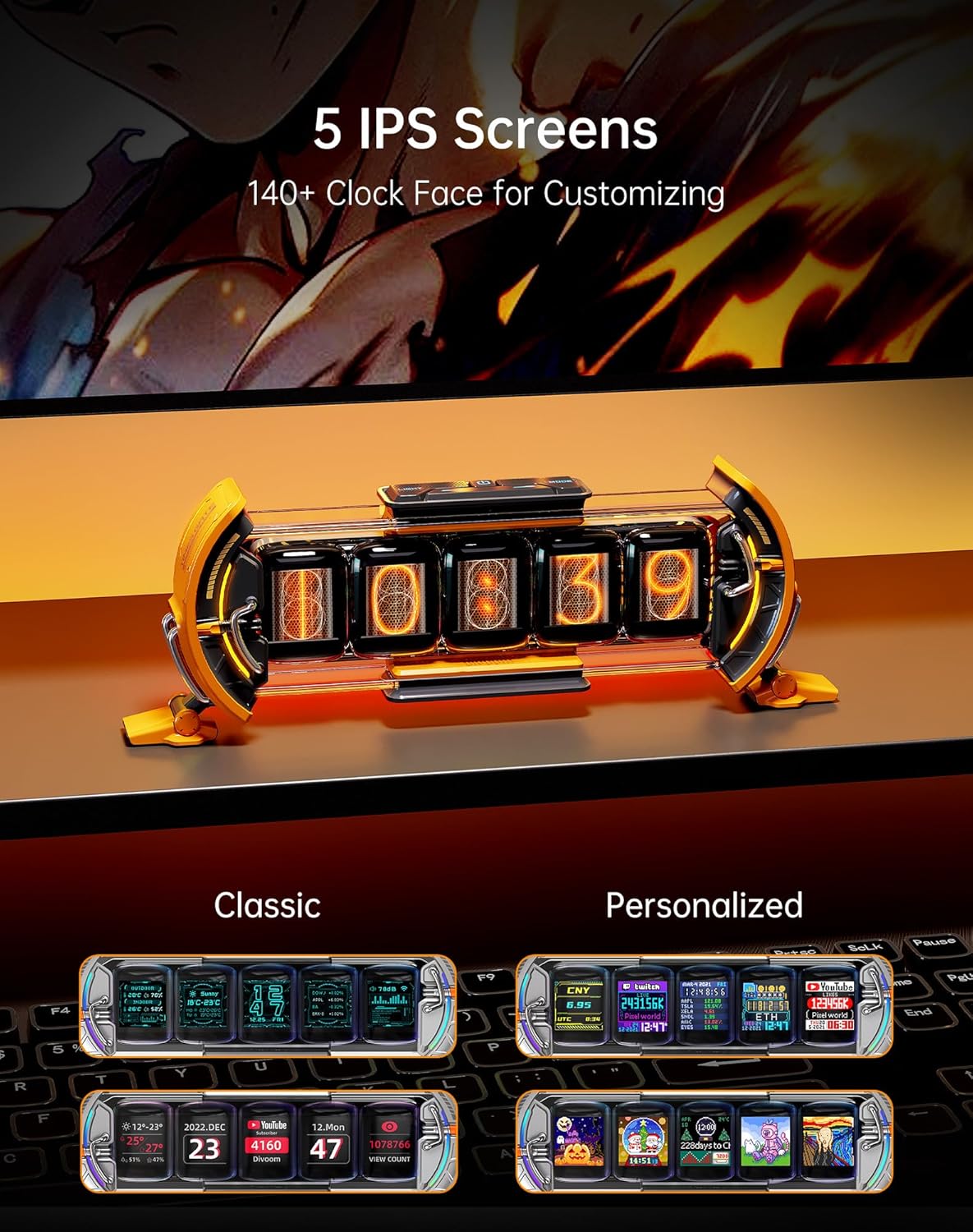 Divoom Times Gate - Cyberpunk Gaming Setup Digital Alarm Clock, Smart APP, WiFi Connect, RGB LED Display, Personalized Financial & Bitcoin Dashboard, Pixel Art for Gaming Room & Office Decor, Silver