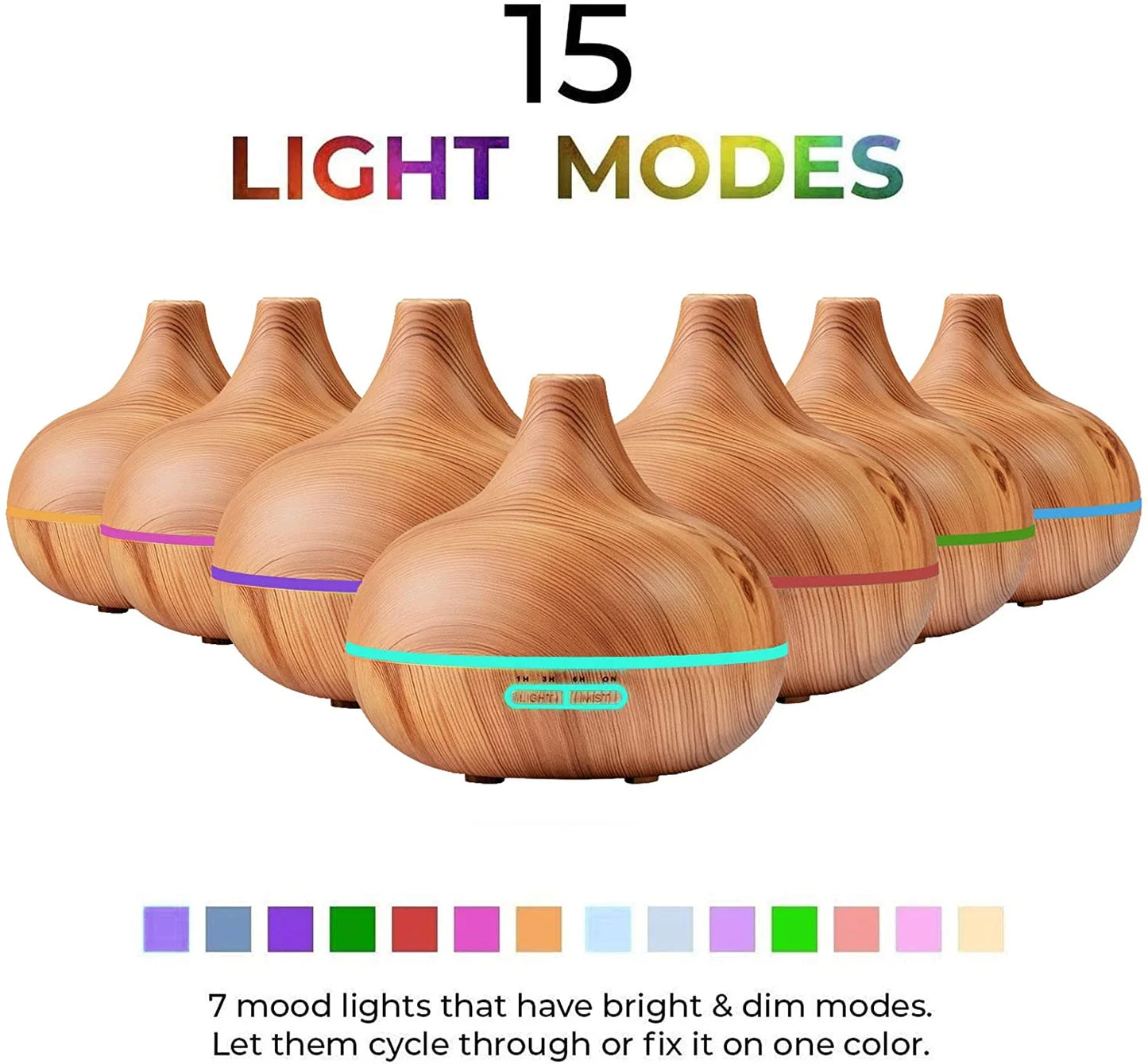 PURE Aromatherapy Diffuser & Essential Oil Set - Ultrasonic Diffuser & Top 10 Essential Oils - Modern Diffuser with 4 Timer & 7 Ambient Light Settings - Therapeutic Grade Essential Oils