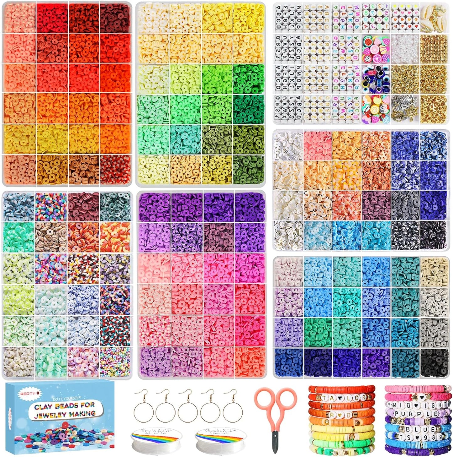 Redtwo 23000 Pcs Clay Beads Bracelet Making Kit, 144 Colors 7 Boxes Friendship Bracelet Kit Flat Polymer Heishi Beads for Jewelry Making, Gifts for Teen Girls Crafts for Girls Ages 6-12