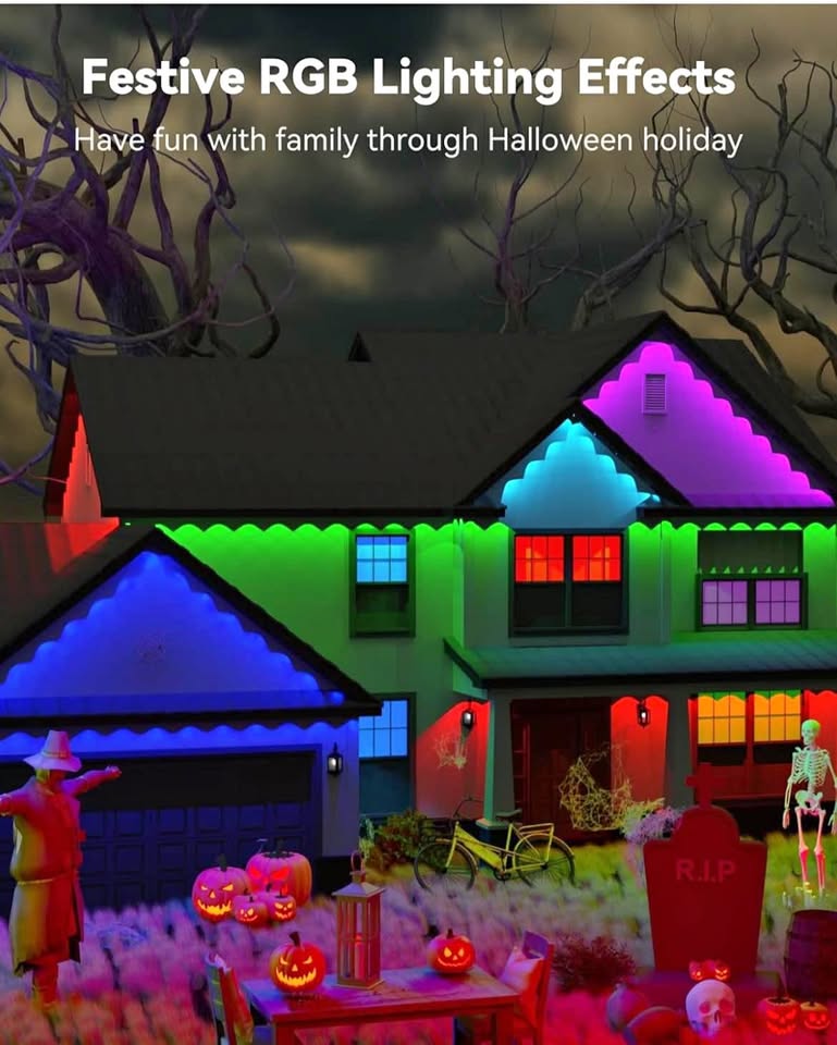 ASAHOM Permanent Outdoor Lights for House, 100ft with 60 RGBCW LED Smart Eave Lights, 3600lm Super Bright, IP67 Waterproof, 100 Scenes Modes for Halloween Christmas Party Daily Lighting, White