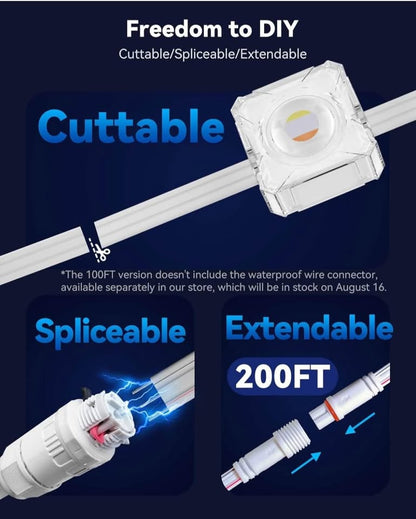 ASAHOM Permanent Outdoor Lights for House, 100ft with 60 RGBCW LED Smart Eave Lights, 3600lm Super Bright, IP67 Waterproof, 100 Scenes Modes for Halloween Christmas Party Daily Lighting, White