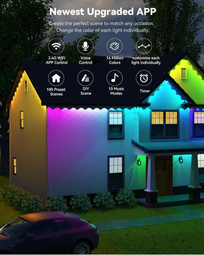 ASAHOM Permanent Outdoor Lights for House, 100ft with 60 RGBCW LED Smart Eave Lights, 3600lm Super Bright, IP67 Waterproof, 100 Scenes Modes for Halloween Christmas Party Daily Lighting, White
