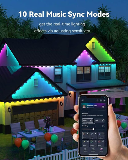 ASAHOM Permanent Outdoor Lights for House, 100ft with 60 RGBCW LED Smart Eave Lights, 3600lm Super Bright, IP67 Waterproof, 100 Scenes Modes for Halloween Christmas Party Daily Lighting, White