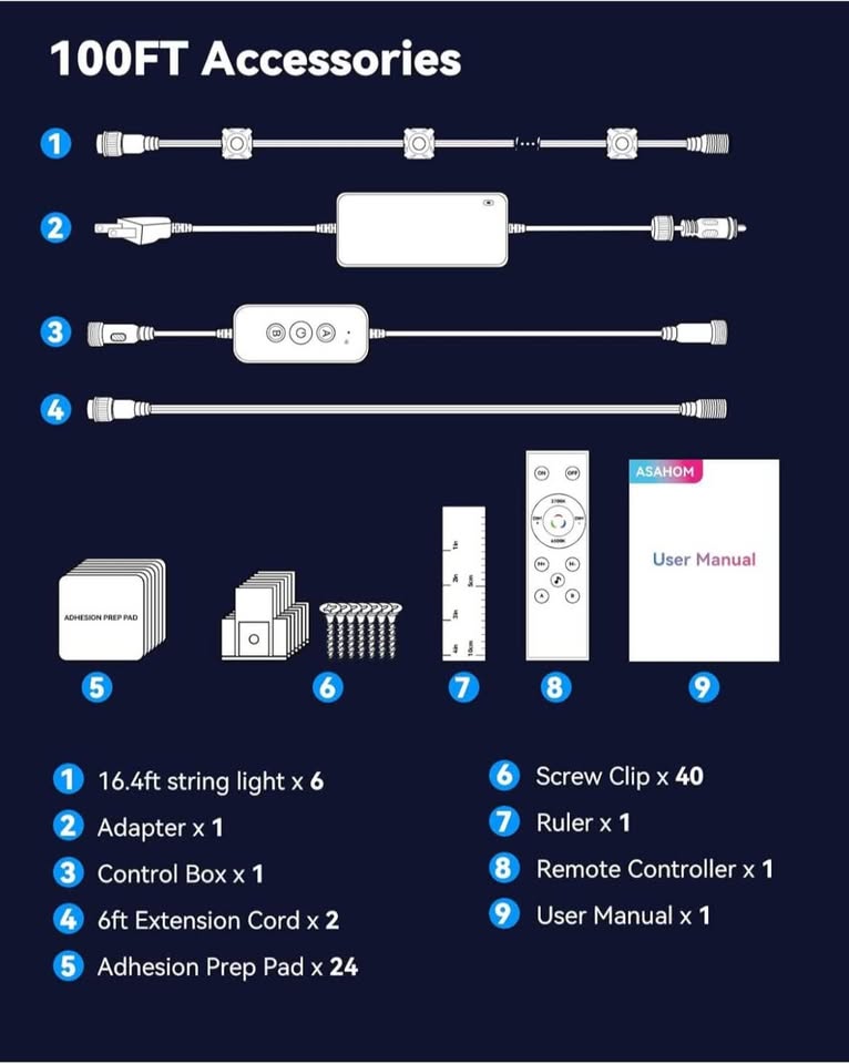 ASAHOM Permanent Outdoor Lights for House, 100ft with 60 RGBCW LED Smart Eave Lights, 3600lm Super Bright, IP67 Waterproof, 100 Scenes Modes for Halloween Christmas Party Daily Lighting, White