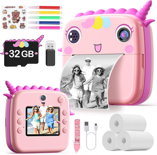 Skirfy Instant Camera for Kids With 32G TF Card, 3 Roll Print Paper, 48MP Digital Camera, Dual Lens - Birthday Gifts for Girls and Toddlers