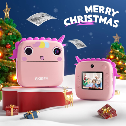 Skirfy Instant Camera for Kids With 32G TF Card, 3 Roll Print Paper, 48MP Digital Camera, Dual Lens - Birthday Gifts for Girls and Toddlers