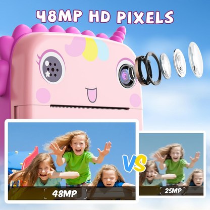 Skirfy Instant Camera for Kids With 32G TF Card, 3 Roll Print Paper, 48MP Digital Camera, Dual Lens - Birthday Gifts for Girls and Toddlers