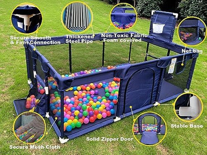 Large Kids Baby Ball Pit(L*W*H=74.8*50.7*25.9 inch) - Portable Indoor Outdoor Baby Playpen Toddlers Children Safety Play Yard Fun Activities Popular Toys (Not Includes Balls) (Blue)