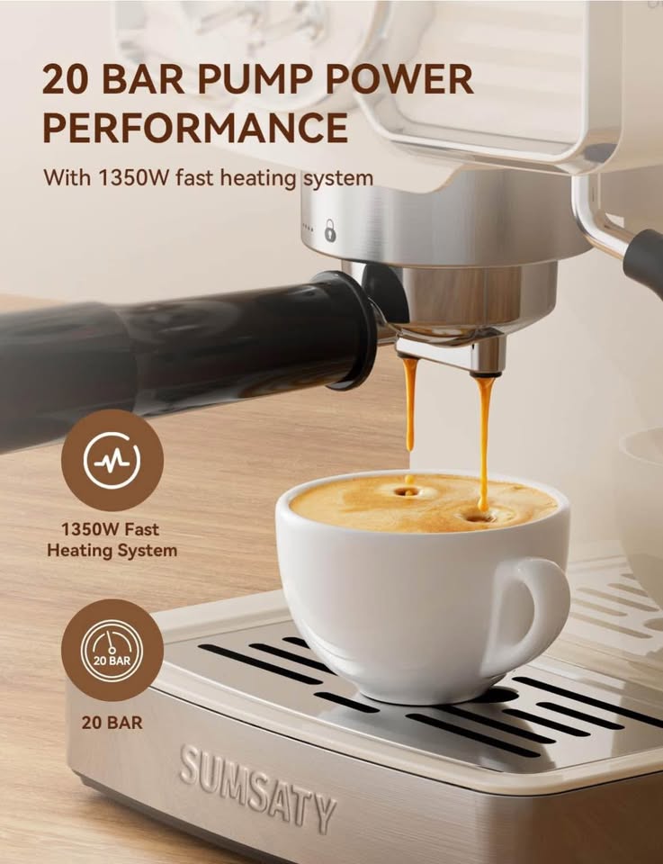 SUMSATY Espresso Machines 20 Bar, Professional Espresso Maker with Milk Frother Steamer Wand, Espresso Coffee Machine Off-white, Cappuccino & Latte Machine for Home, Retro, 1.8L Removable Water Tank