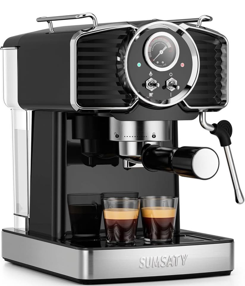 SUMSATY Espresso Machines 20 Bar, Professional Espresso Maker with Milk Frother Steamer Wand, Espresso Coffee Machine Off-white, Cappuccino & Latte Machine for Home, Retro, 1.8L Removable Water Tank