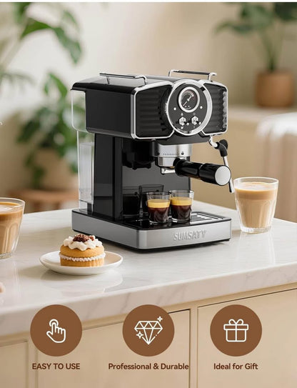 SUMSATY Espresso Machines 20 Bar, Professional Espresso Maker with Milk Frother Steamer Wand, Espresso Coffee Machine Off-white, Cappuccino & Latte Machine for Home, Retro, 1.8L Removable Water Tank