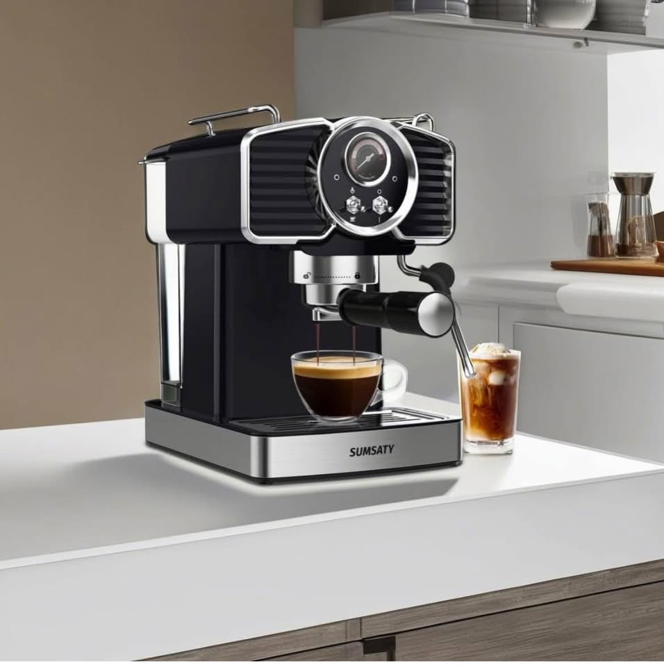 SUMSATY Espresso Machines 20 Bar, Professional Espresso Maker with Milk Frother Steamer Wand, Espresso Coffee Machine Off-white, Cappuccino & Latte Machine for Home, Retro, 1.8L Removable Water Tank