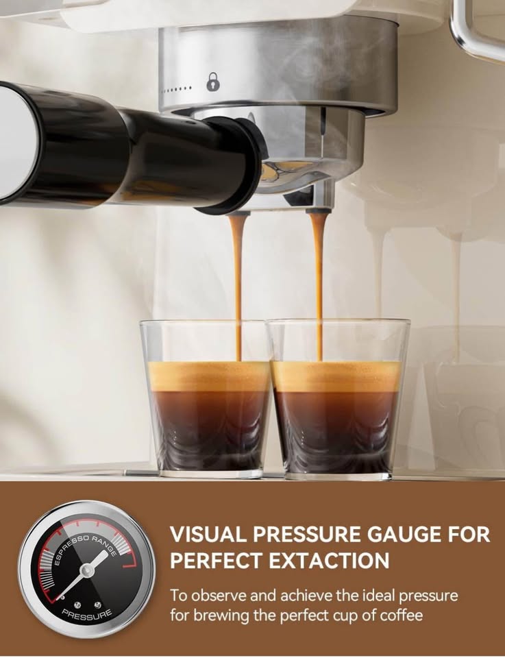 SUMSATY Espresso Machines 20 Bar, Professional Espresso Maker with Milk Frother Steamer Wand, Espresso Coffee Machine Off-white, Cappuccino & Latte Machine for Home, Retro, 1.8L Removable Water Tank