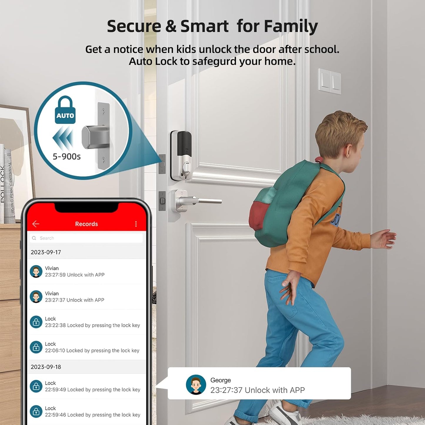 SMONET WiFi Front Door Lock Handle Set,Smart Keyless Entry Fingerprint Keypad Deadbolt & Alexa Compatible, Auto Lock,APP Remote Control for Home,Rental,Easy to Install Silver