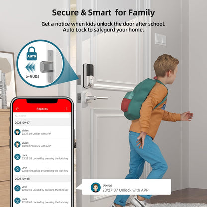 SMONET WiFi Front Door Lock Handle Set,Smart Keyless Entry Fingerprint Keypad Deadbolt & Alexa Compatible, Auto Lock,APP Remote Control for Home,Rental,Easy to Install Silver