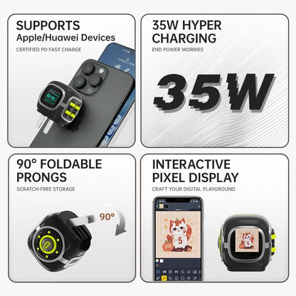 Divoom Dipow 35W, 2026 New USB C Charger Block, Fast GaN Charger with Pixel Screen, Cute Foldable Compact Power Adapter for iPhone 17/16, Galaxy S25/S24, Pixel 9/8, MacBook Air, iPad Pro