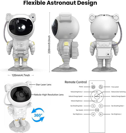 Astronaut Star Projector Night Light - Space Buddy Projector, Galaxy Starry Nebula Ceiling Projection Lamp with Timer and 360°Adjustable, Kids Adults Room Decor, for Bedroom, Game Room etc.