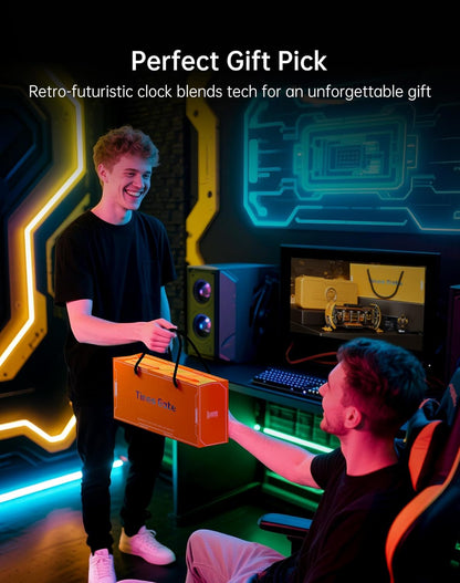 Divoom Times Gate - Cyberpunk Gaming Setup Digital Alarm Clock, Smart APP, WiFi Connect, RGB LED Display, Personalized Financial & Bitcoin Dashboard, Pixel Art for Gaming Room & Office Decor, Silver