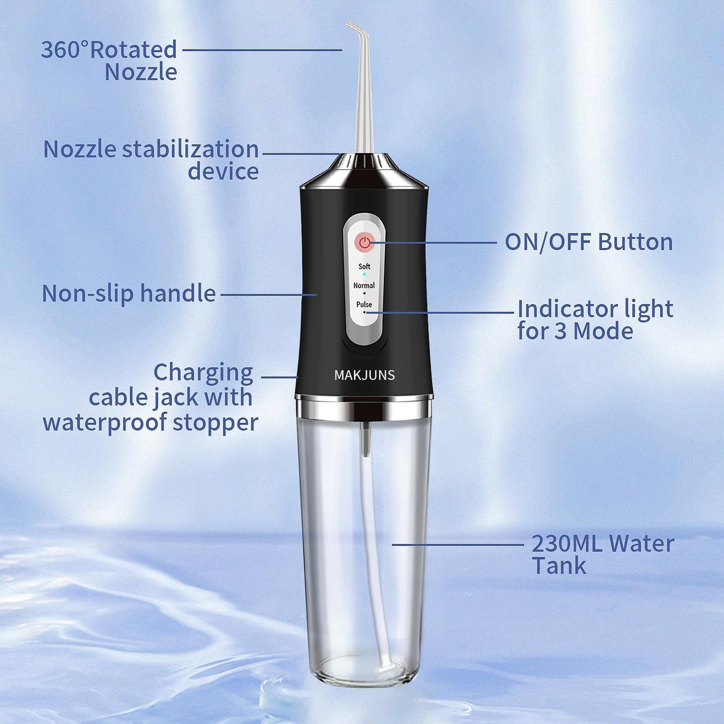 Water-Flosser-Cordless-Teeth-Cleaner Somall Water Dental Flosser with 3 Modes 4 Jets Rechargeable IPX7 Waterproof for Travel Home Braces(Black)