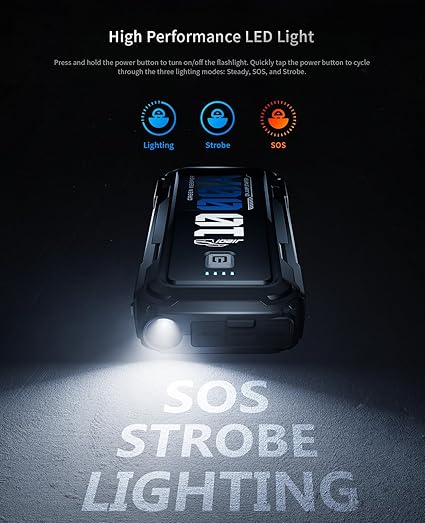 1000A Car Battery Jump Starter, Portable 12V Battery Booster Pack for 5.0L Gas and 3.5L Diesel Engines with Smart Jumper Cables, 3-in-1 LED Emergency Light, and Safety Protection