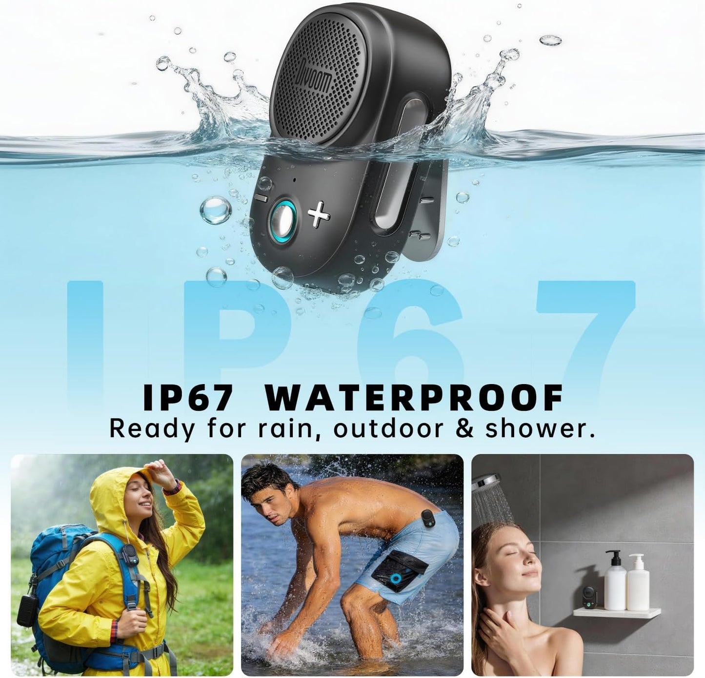 Divoom Itour-S Wearable Bluetooth Speaker, IP67 Waterproof Dustproof, Portable Small Clip-On Bluetooth Speaker, 10H Playtime, for Kitchen, Work, Travel, Biking, Golf, Pool