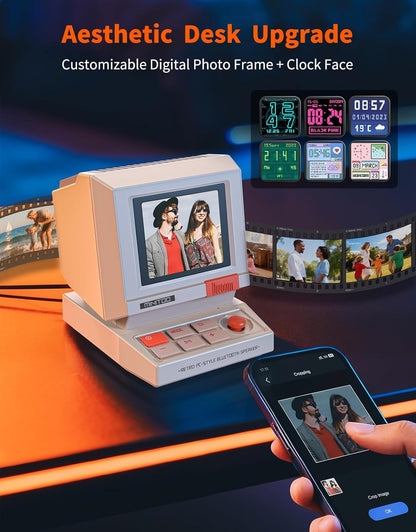 Divoom MiniToo Retro Pixel Bluetooth Computer Speaker – 90s-Inspired PC Design,App Control, Alarm, White Noise, Retro Desk Speaker for Music, Room Deco