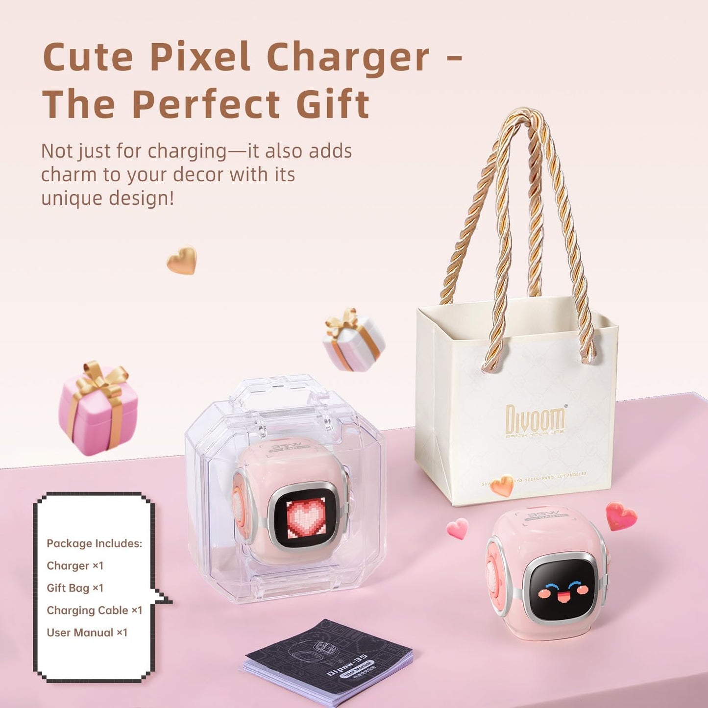 Divoom Dipow 35W, 2026 New USB C Charger Block, Fast GaN Charger with Pixel Screen, Cute Foldable Compact Power Adapter for iPhone 17/16, Galaxy S25/S24, Pixel 9/8, MacBook Air, iPad Pro