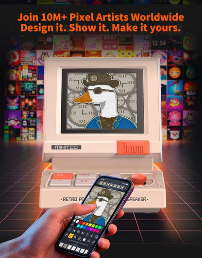 Divoom MiniToo Retro Pixel Bluetooth Computer Speaker – 90s-Inspired PC Design,App Control, Alarm, White Noise, Retro Desk Speaker for Music, Room Deco