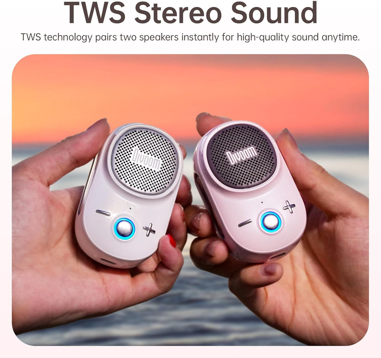 Divoom Itour-S Wearable Bluetooth Speaker, IP67 Waterproof Dustproof, Portable Small Clip-On Bluetooth Speaker, 10H Playtime, for Kitchen, Work, Travel, Biking, Golf, Pool