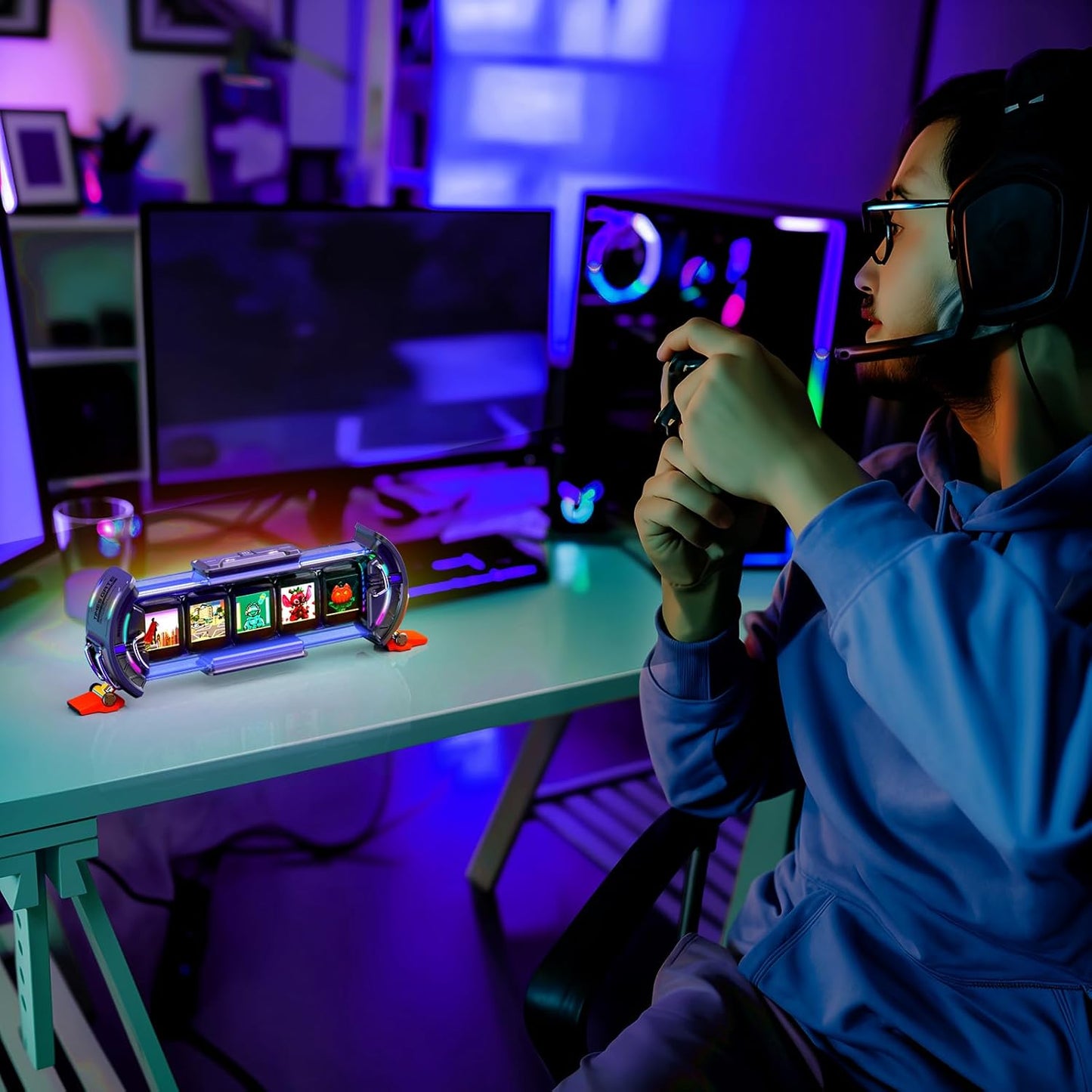 Divoom Times Gate - Cyberpunk Gaming Setup Digital Alarm Clock, Smart APP, WiFi Connect, RGB LED Display, Personalized Financial & Bitcoin Dashboard, Pixel Art for Gaming Room & Office Decor, Silver