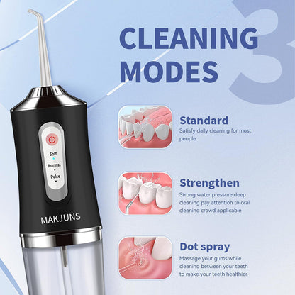 Water-Flosser-Cordless-Teeth-Cleaner Somall Water Dental Flosser with 3 Modes 4 Jets Rechargeable IPX7 Waterproof for Travel Home Braces(Black)
