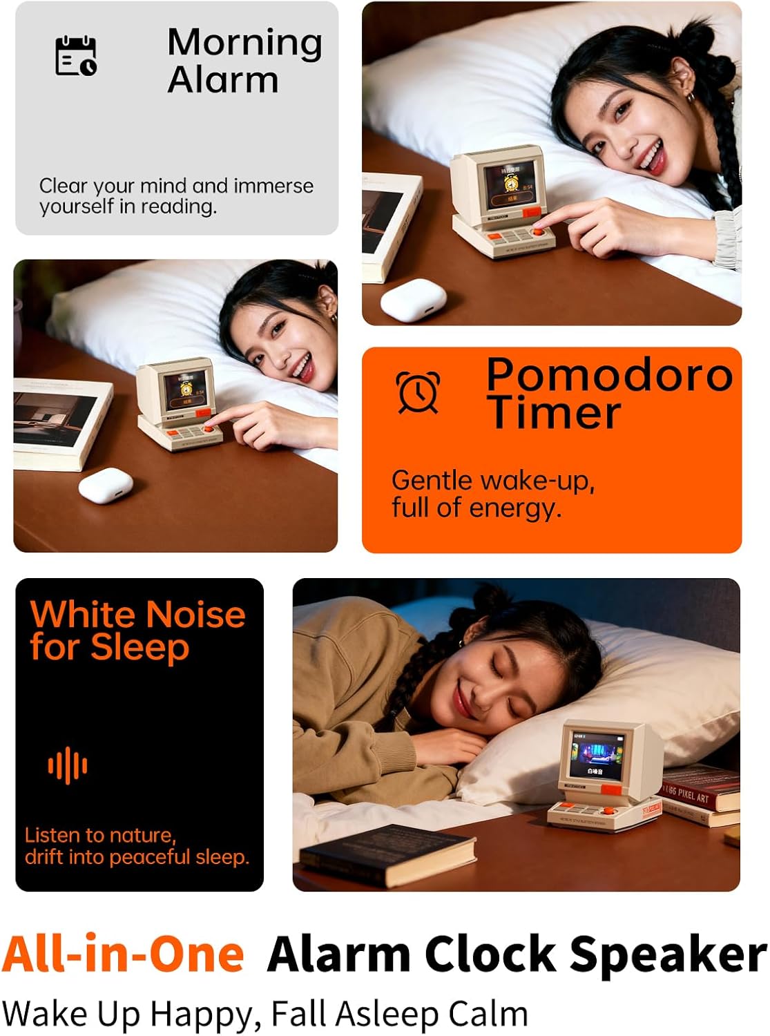 Divoom MiniToo Retro Pixel Bluetooth Computer Speaker – 90s-Inspired PC Design,App Control, Alarm, White Noise, Retro Desk Speaker for Music, Room Deco