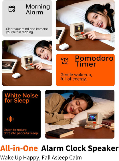 Divoom MiniToo Retro Pixel Bluetooth Computer Speaker – 90s-Inspired PC Design,App Control, Alarm, White Noise, Retro Desk Speaker for Music, Room Deco