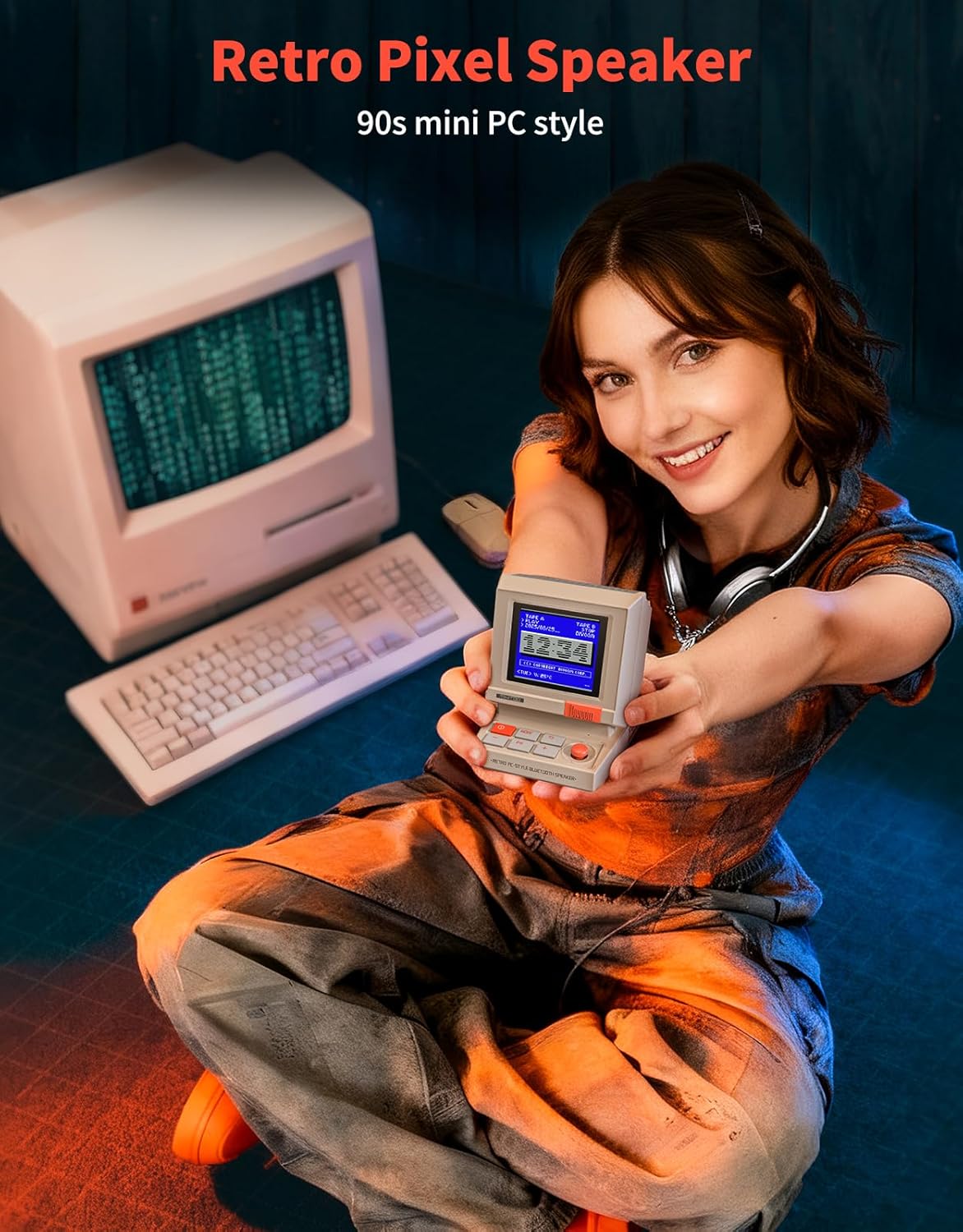 Divoom MiniToo Retro Pixel Bluetooth Computer Speaker – 90s-Inspired PC Design,App Control, Alarm, White Noise, Retro Desk Speaker for Music, Room Deco