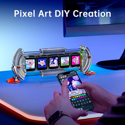 Divoom Times Gate - Cyberpunk Gaming Setup Digital Alarm Clock, Smart APP, WiFi Connect, RGB LED Display, Personalized Financial & Bitcoin Dashboard, Pixel Art for Gaming Room & Office Decor, Silver