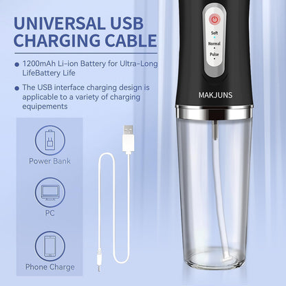 Water-Flosser-Cordless-Teeth-Cleaner Somall Water Dental Flosser with 3 Modes 4 Jets Rechargeable IPX7 Waterproof for Travel Home Braces(Black)