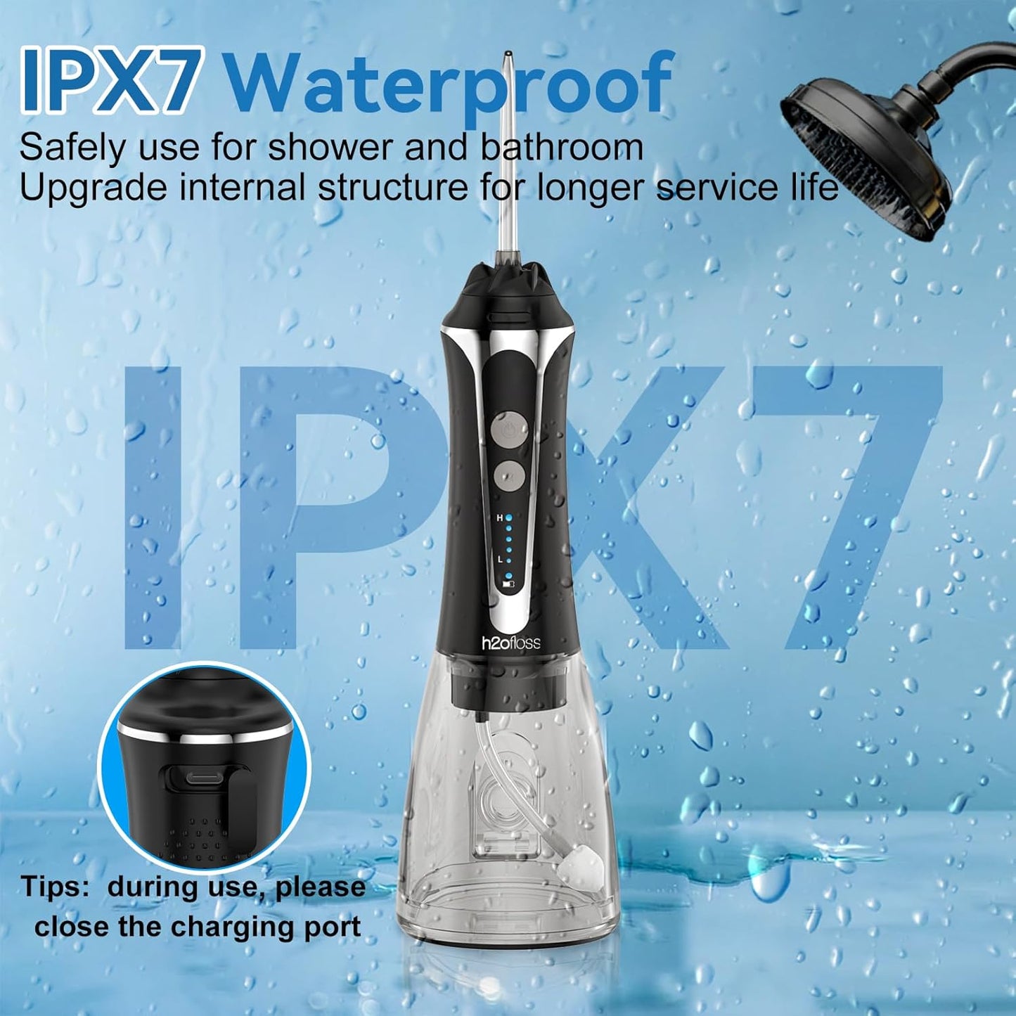 Water Dental Flosser Pick for Teeth, H2ofloss 5 Modes Cordless Dental Oral Irrigator with 300ML Water Tank, IPX7 Waterproof and Rechargeable Water Teeth Cleaner for Home Travel