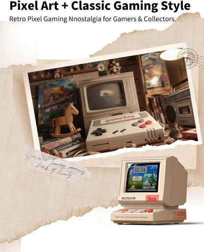 Divoom MiniToo Retro Pixel Bluetooth Computer Speaker – 90s-Inspired PC Design,App Control, Alarm, White Noise, Retro Desk Speaker for Music, Room Deco