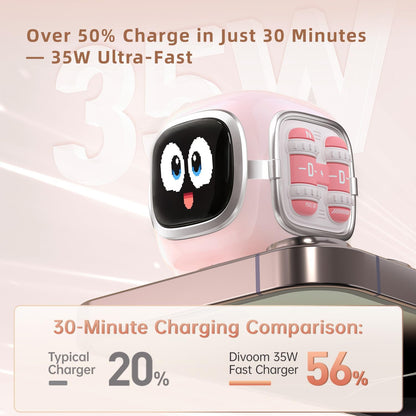 Divoom Dipow 35W, 2026 New USB C Charger Block, Fast GaN Charger with Pixel Screen, Cute Foldable Compact Power Adapter for iPhone 17/16, Galaxy S25/S24, Pixel 9/8, MacBook Air, iPad Pro