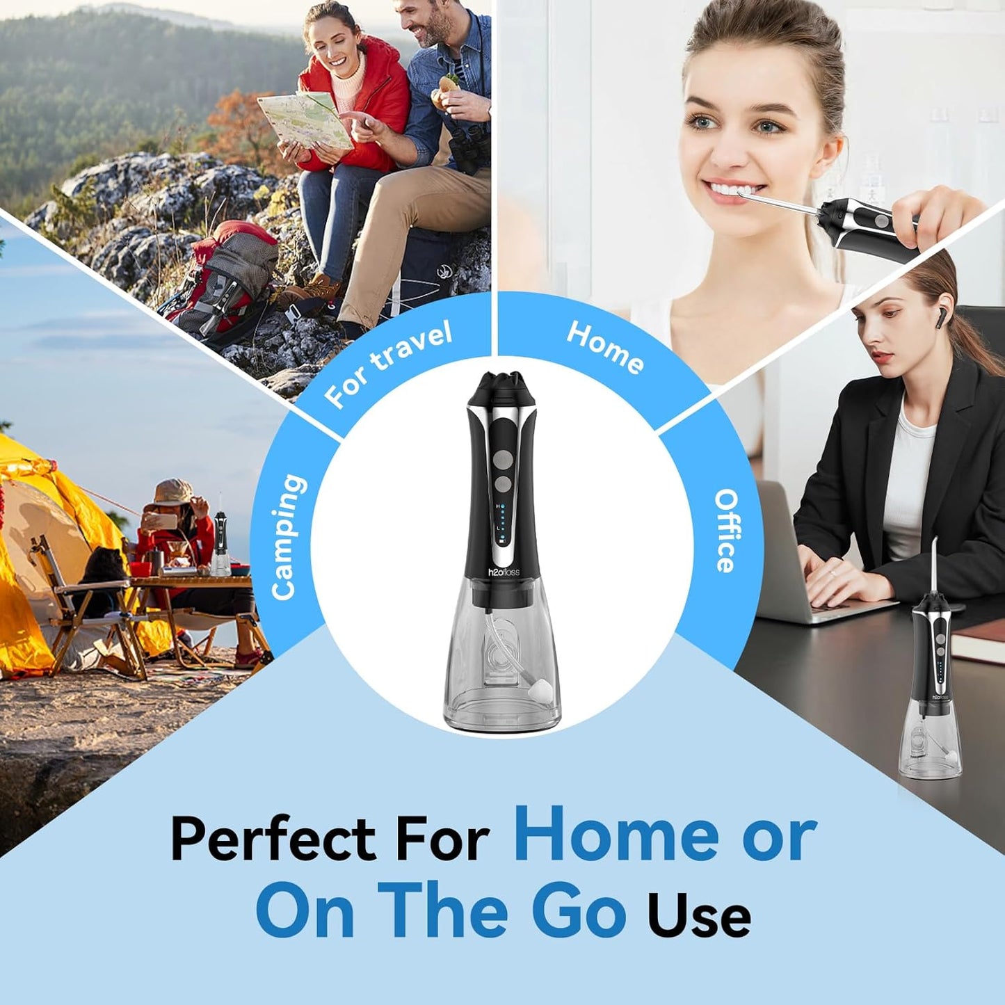 Water Dental Flosser Pick for Teeth, H2ofloss 5 Modes Cordless Dental Oral Irrigator with 300ML Water Tank, IPX7 Waterproof and Rechargeable Water Teeth Cleaner for Home Travel