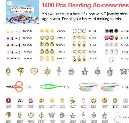 Redtwo 23000 Pcs Clay Beads Bracelet Making Kit, 144 Colors 7 Boxes Friendship Bracelet Kit Flat Polymer Heishi Beads for Jewelry Making, Gifts for Teen Girls Crafts for Girls Ages 6-12