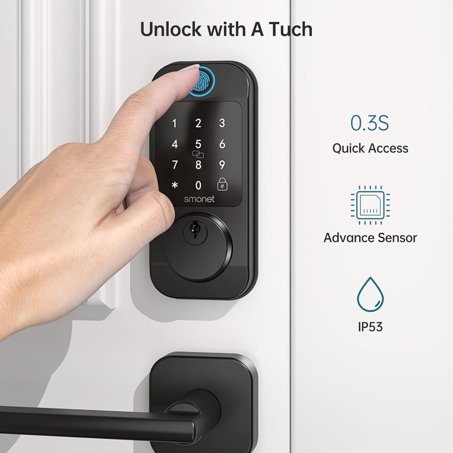 SMONET Fingerprint Smart Locks for Front Door, Keypad Deadbolt Bluetooth Digital Lock Set Work with Alexa, App Remote Control, Auto Lock for Home