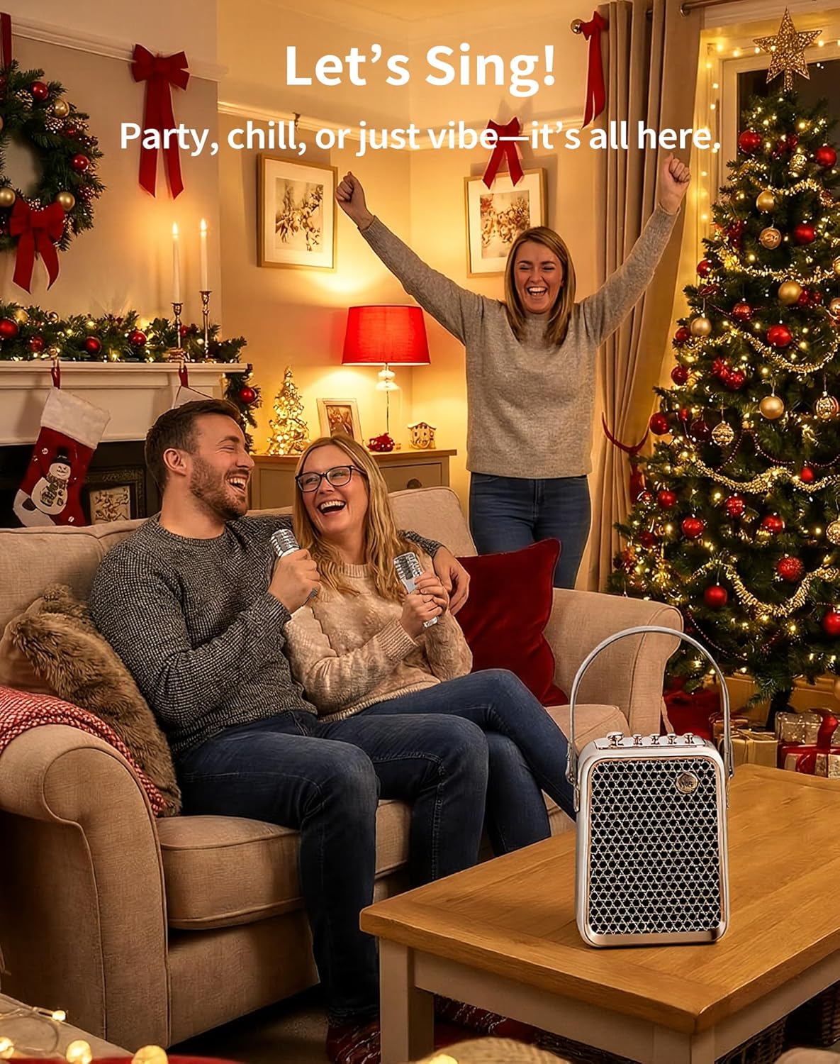 Divoom Songbird-HQ2 Karaoke Machine with 2 Wireless Microphones,50W Sound Bluetooth Speaker for Adults Girls Boys,Audio Mixer Karaoke System for Home Outdoor,Support TF/AUX/USB,Gift for All Ages