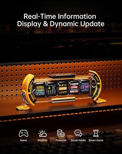 Divoom Times Gate - Cyberpunk Gaming Setup Digital Alarm Clock, Smart APP, WiFi Connect, RGB LED Display, Personalized Financial & Bitcoin Dashboard, Pixel Art for Gaming Room & Office Decor, Silver