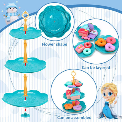 Frozen Tea Party Set for Little Girls/50 Pieces Children's Metal Tea Set with Ice and Snow Carry Case, Little Girls Tea Party Role Play, Tea Set Children's Tea Set with Dessert for Children Girls 3 4 5 6 7 8 Years