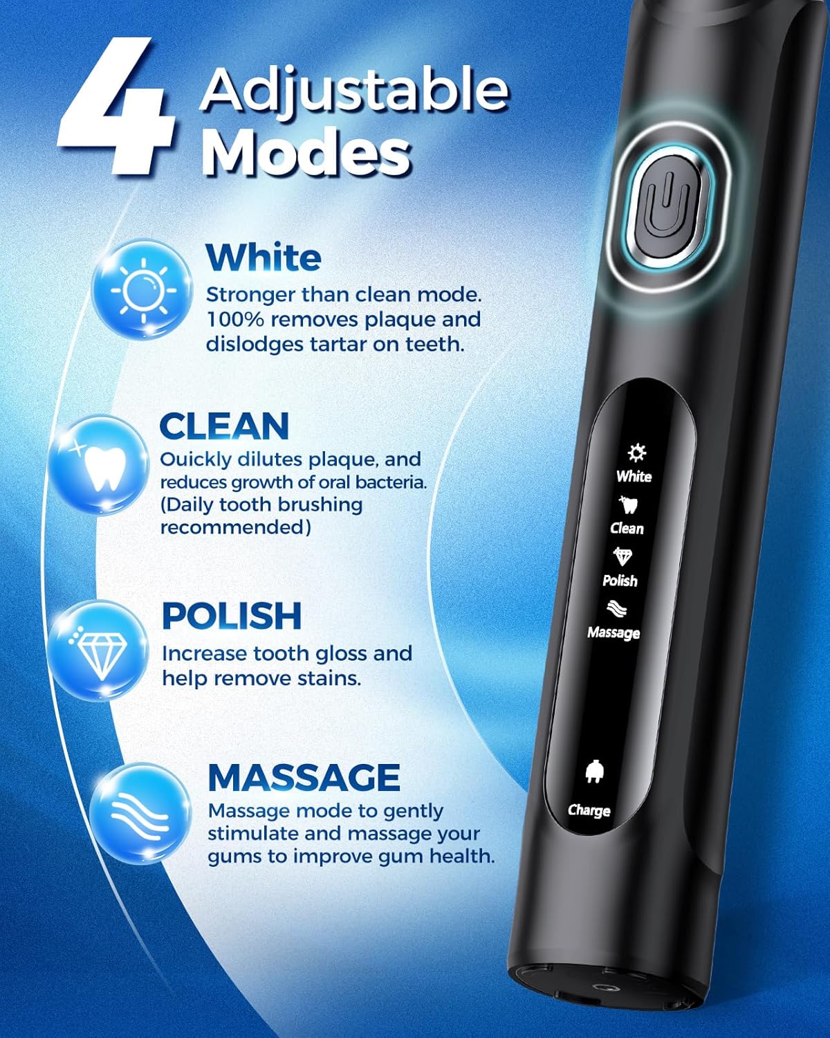 Rotating Electric Toothbrush for Adults with 8 Brush Heads (2 Types), 4 Modes Deep Clean Electric Toothbrush with Rechargeable Power and 2 Min Smart Timer (Black, 2- with travalcase)