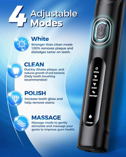Rotating Electric Toothbrush for Adults with 8 Brush Heads (2 Types), 4 Modes Deep Clean Electric Toothbrush with Rechargeable Power and 2 Min Smart Timer (Black, 2- with travalcase)