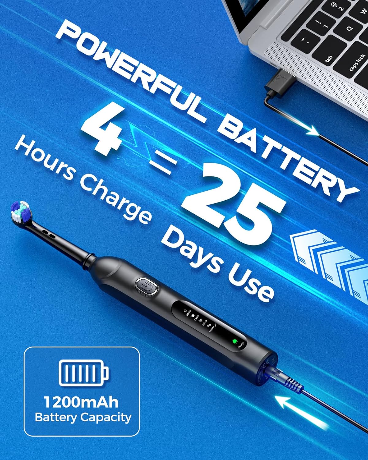 Rotating Electric Toothbrush for Adults with 8 Brush Heads (2 Types), 4 Modes Deep Clean Electric Toothbrush with Rechargeable Power and 2 Min Smart Timer (Black, 2- with travalcase)